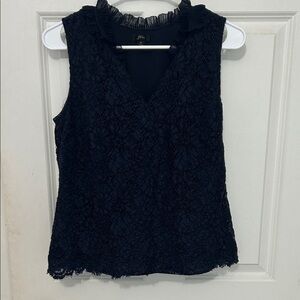 J.Crew Lace Ruffle V Neck sleeveless Blouse size medium navy blue top